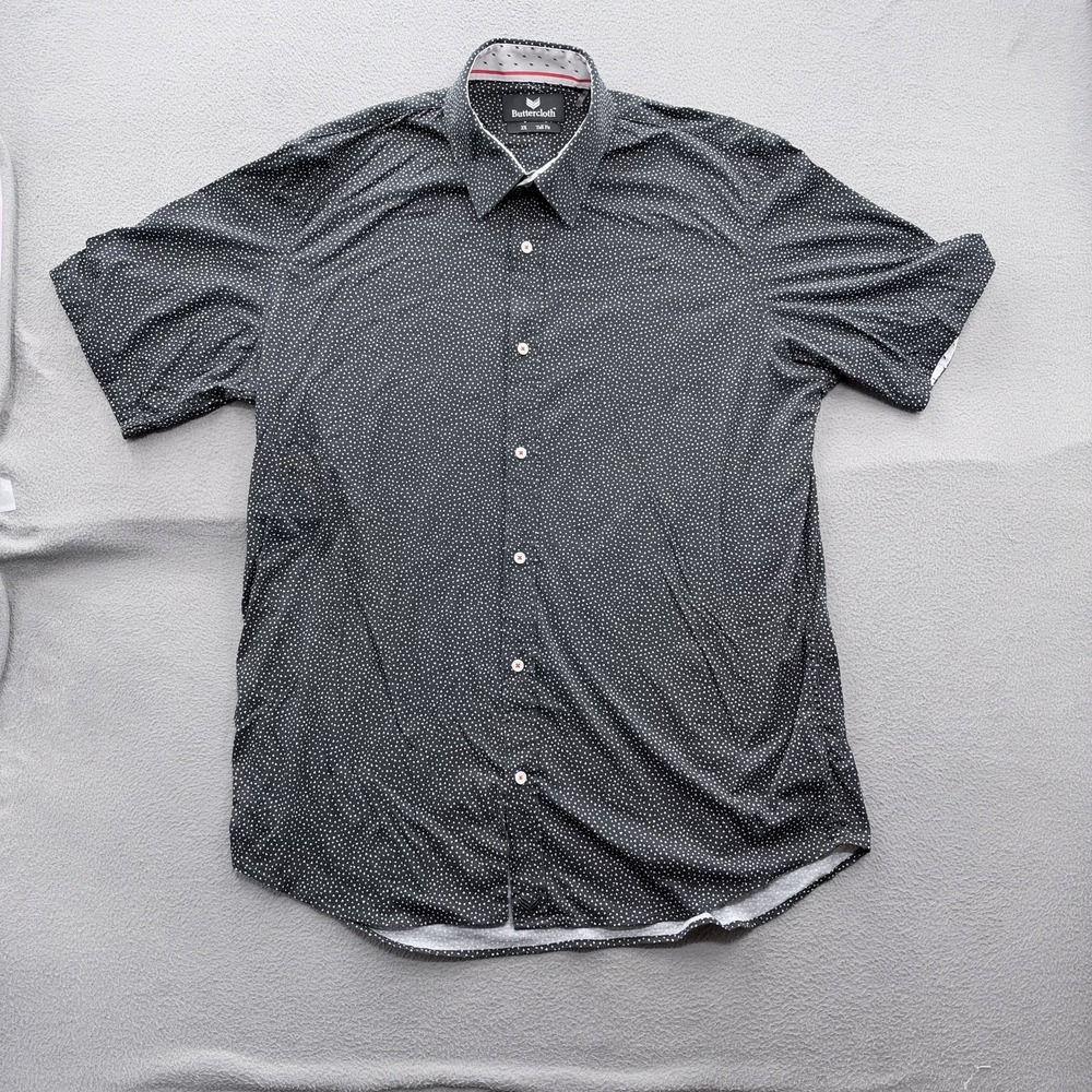 Buttercloth Shirt Mens 2XLT Black Geometric Short Sleeve Button Up Cotton Casual
